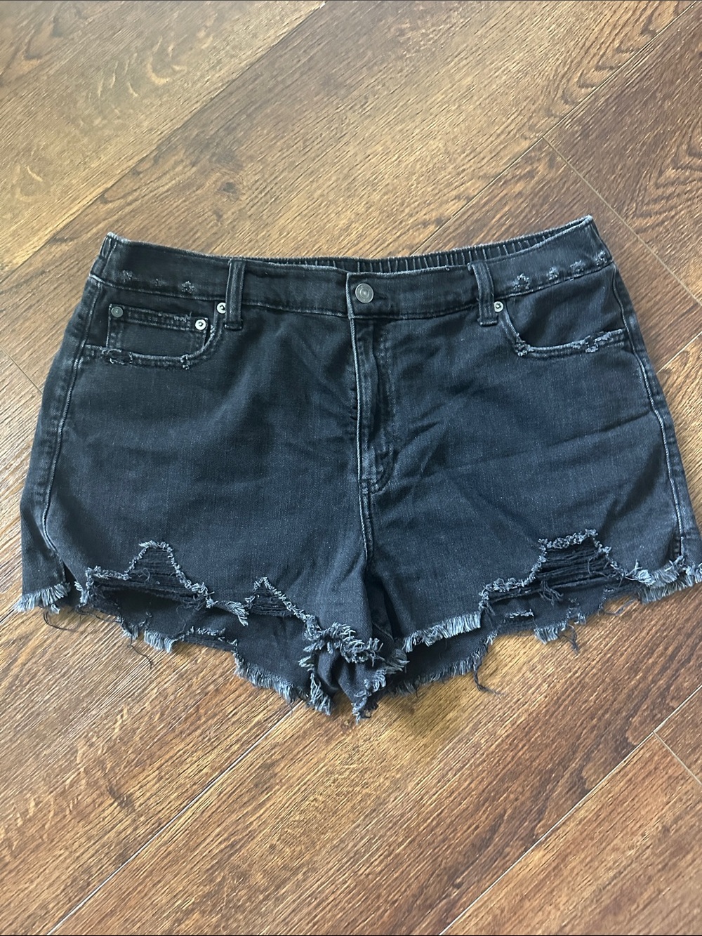 aerie Black Distressed Denim Jean Shorts